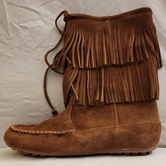 NIB Minnetonka decorah double fringe moccasin boots size 6.5 - Picture 5 of 9
